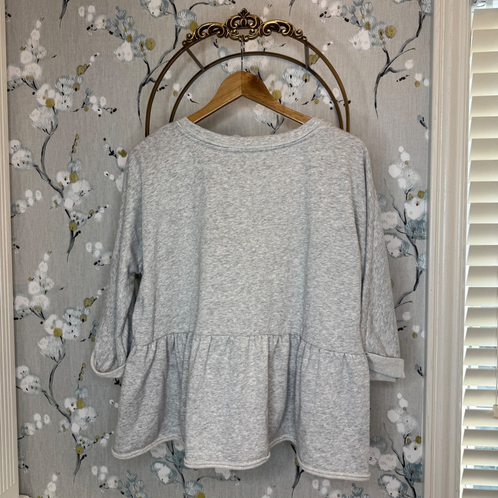 Saturday Sunday Anthropologie Grey Heather Peplum Sweatshirt Top Womens Petite M - Picture 5 of 6